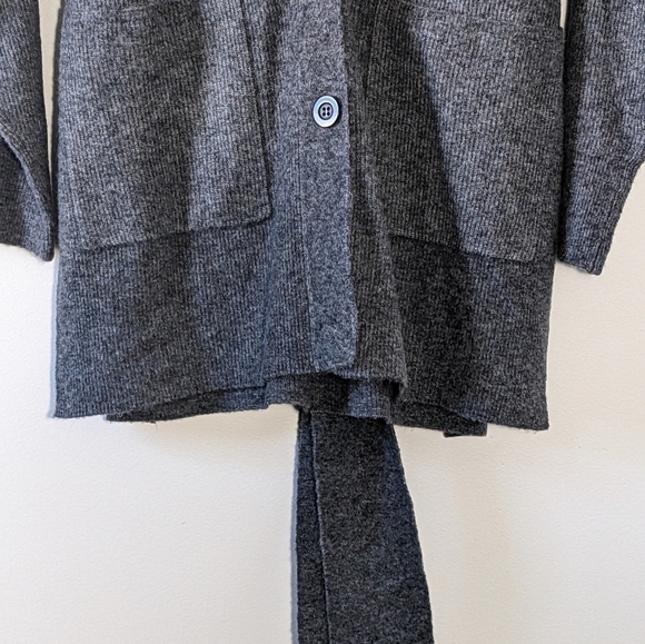 Zara Alpaca Blend Gray Cardigan Knit Sweater Belt Tie Slit Soft Cozy Size S - Picture 10 of 16